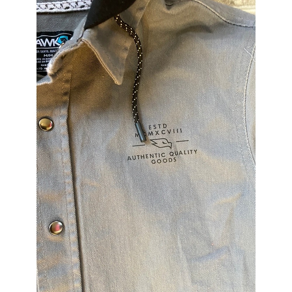 Tony Hawk Hooded Chore Jacket Snap Front Gray Work Shirt Medium Skater Indie 90s - Picture 4 of 9
